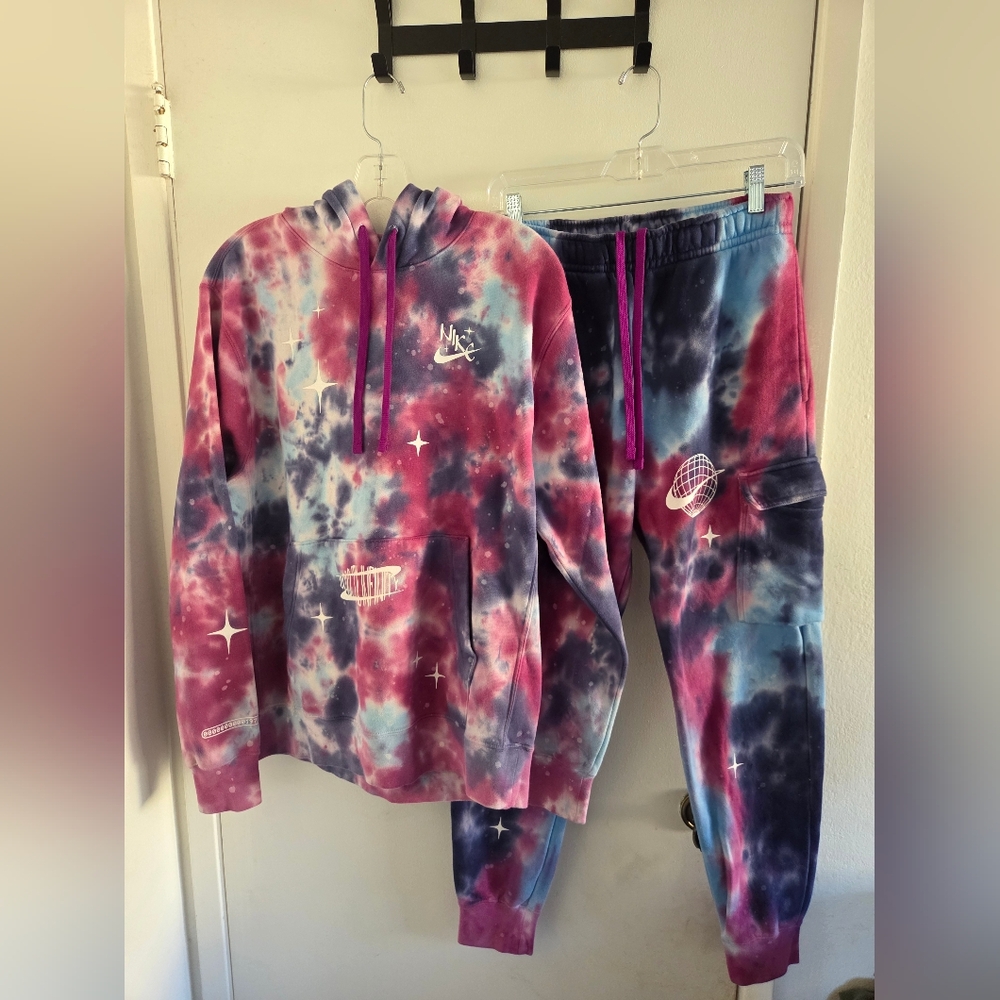 Nike Sportswear Club Fleece Space Wave Tie Dye Hoodie Unisex Sz M Pants Sz Small